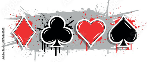 Playing Card Suits Graffiti Style Vector Illustration Hearts Spades Clubs Diamonds Casino Poker Design Urban Splash Artwork