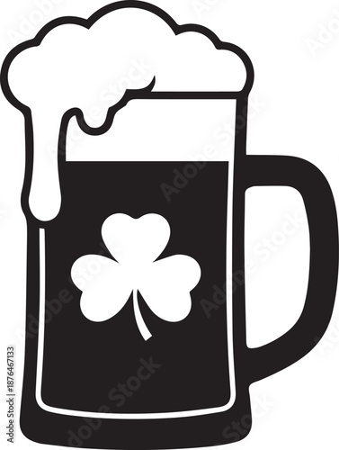 St patricks day beer mug with shamrock illustration