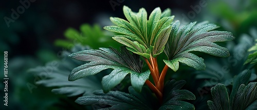 Vibrant Green Plant with Detailed Leaves and Stem in Natural Light.