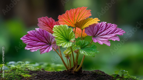 Vibrant Rainbow Foliage - A Colorful Botanical Display in Natures Embrace.