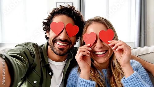 Couple Taking Selfie with Heart Sunglasses.