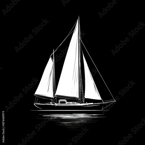 Sailboat silhouette against black background vector illustration for design