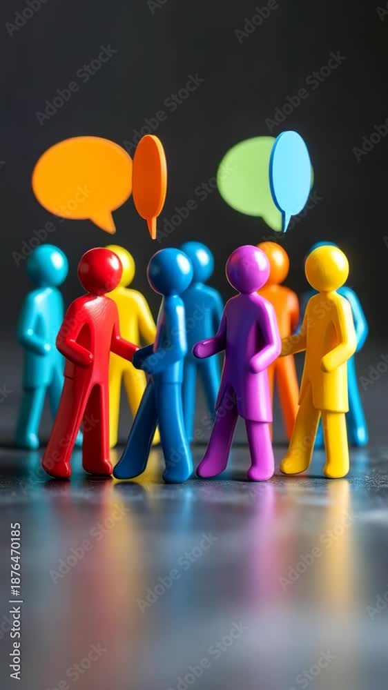 custom made wallpaper toronto digitalAbstract toy people figures interacting, with colorful speech bubble icons conveying a message, communication, meeting, talking