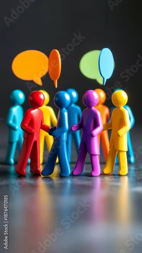 Wallpaper Mural Abstract toy people figures interacting, with colorful speech bubble icons conveying a message, communication, meeting, talking Torontodigital.ca