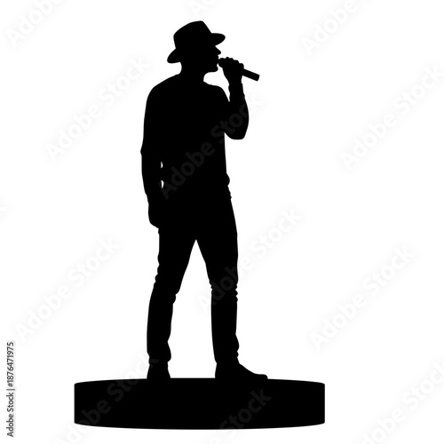 Silhouette of vocalist singing on stage platform, performance and entertainment in concert venue