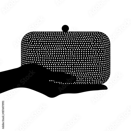 Silhouette of hand holding crystal clutch purse on white background, fashion accessory and elegance concept