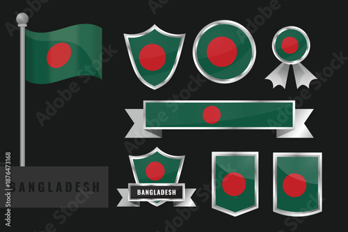 Bangladesh flag set. Collection of Bangladesh national emblems. Flat design of flags collection.