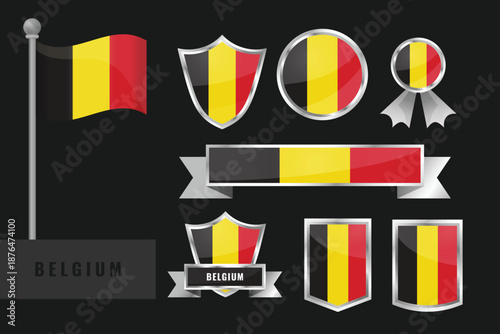 Belgium flag set. Collection of Belgium national emblems. Flat design of flags collection.