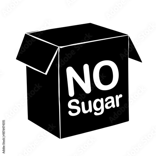 "No Sugar" symbol stamped on food box, dietary restriction and health labeling in nutrition context