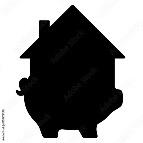Silhouette of piggy bank under house roofline, home savings and financial security concept
