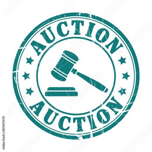 auction logo with gavel and stars on white background