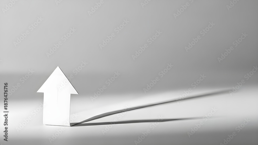 Fototapeta premium White upward pointing arrow with dramatic shadow symbolizing business growth and progress