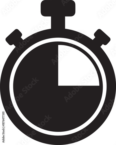 Quarter stopwatch icon on white background symbolizing 25% progress or elapsed time