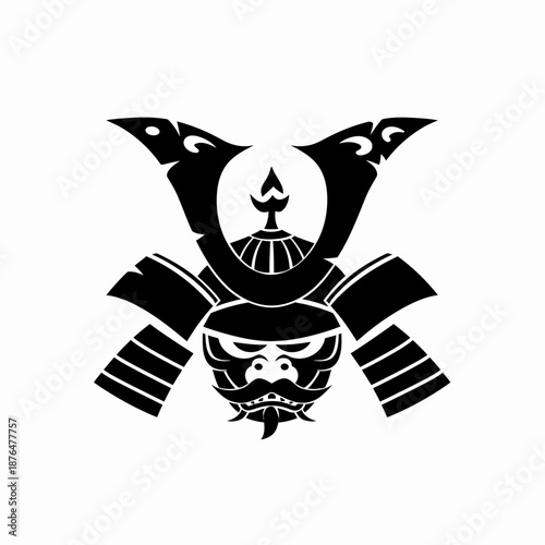 Samurai mask illustration in black and white for design and decoration