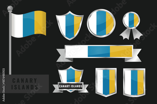 Canary Islands flag set. Collection of Canary Islands national emblems. Flat design of flags collection