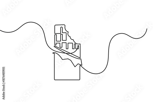 Minimalist chocolate bar sketch in one line art style isolated on white background vector design