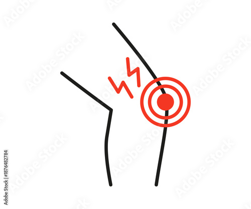 Leg with knee pain line icon. Body ache and injury concept. Health problem symptom, medical sign. Vector illustration
