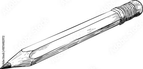 Detailed sketch of a classic wooden pencil with sharpened tip.