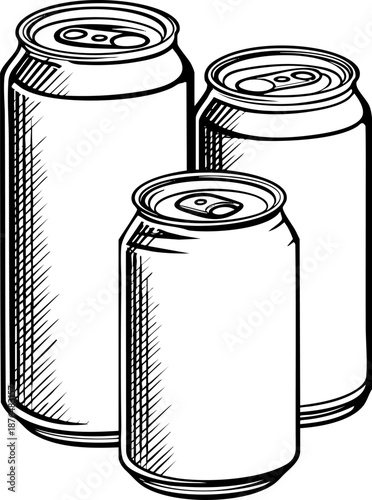 Three different sized soda cans in a hand-drawn style.