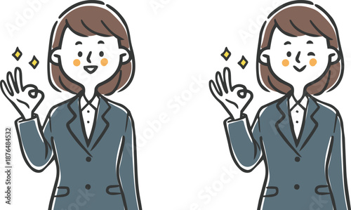 OKサインをする女性会社員　上半身　ベクター
