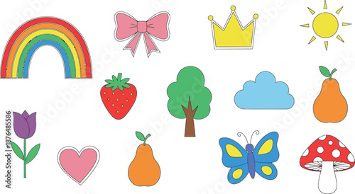 Whimsical collection of colorful illustrations featuring nature and fantasy elements