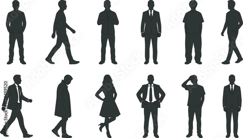 Large Collection of Diverse People Silhouettes Including Professionals Business Leaders Disabled Elderly Children and Service Workers Isolated on White Background for Inclusive Community 