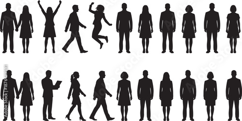 Large Collection of Diverse People Silhouettes Including Professionals Business Leaders Disabled Elderly Children and Service Workers Isolated on White Background for Inclusive Community 