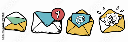 Email communication concept illustration showing incoming messages new notifications opened mail for business correspondence messaging apps email marketing posters branding and creative graphic design