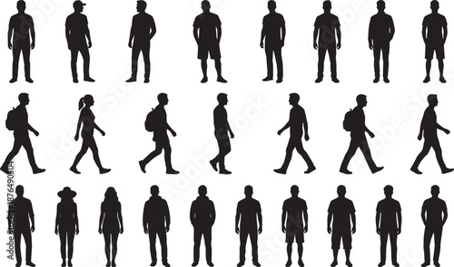 Large Collection of Diverse People Silhouettes Including Professionals Business Leaders Disabled Elderly Children and Casual Pedestrians Isolated on White Background for Inclusive Community 