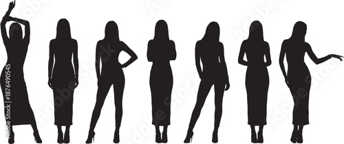 Extensive Collection of Casual People Silhouettes Walking and Standing in Everyday Clothing Isolated on White Background for Urban Lifestyle and Diverse Pedestrian Street Scenes