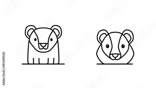 Cute minimalist outline drawings of two bear cubs, one standing, one front-facing