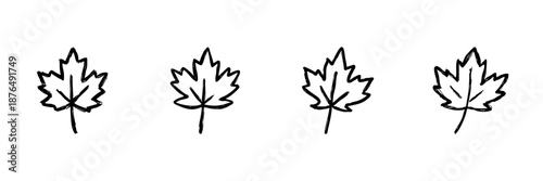 Maple Leaf Line Icon Set In Doodle Style. Nature Symbol, Autumn Season, And Canadian Emblem Outline Sketch Collection. Hand Drawn Isolated Vector Illustration