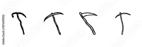 Pickaxe Line Icon Set In Doodle Style. Mining, Excavation, And Construction Tools Outline Sketch Collection. Hand Drawn Isolated Vector Illustration