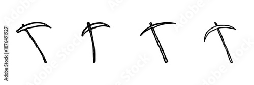 Pickaxe Line Icon Set In Doodle Style. Mining, Excavation, And Construction Tools Outline Sketch Collection. Hand Drawn Isolated Vector Illustration