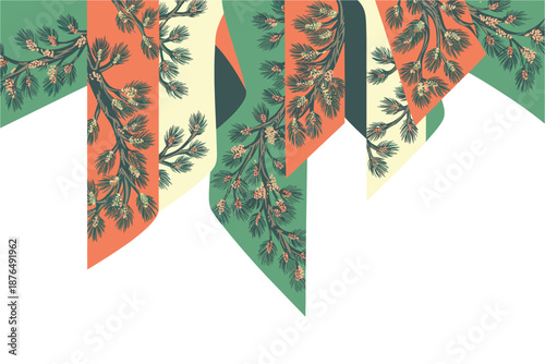A colorful vector graphic of ribbons with a floral pattern on a white background