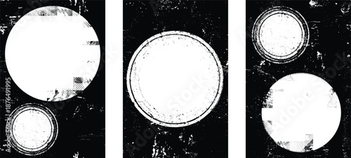 Distressed masks overlays set, rough edges, grunge textured space for text. Grungy poster layers set. Design element for brochure, social media, posters, flyers. Overlay texture.