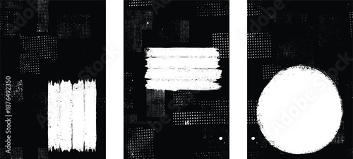 Distressed masks overlays set, rough edges, grunge textured space for text. Grungy poster layers set. Design element for brochure, social media, posters, flyers. Overlay texture.