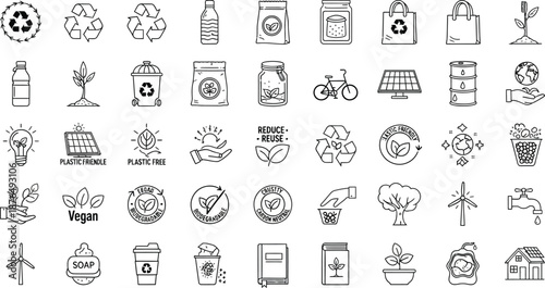 Collection of various eco friendly and recycling symbols