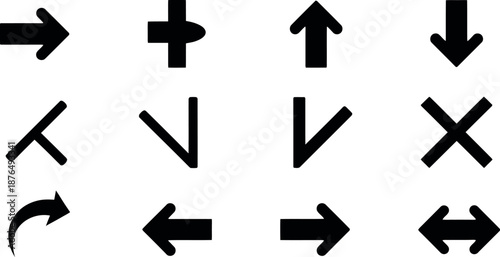 Set of directional arrows and symbols indicating movement and intersection