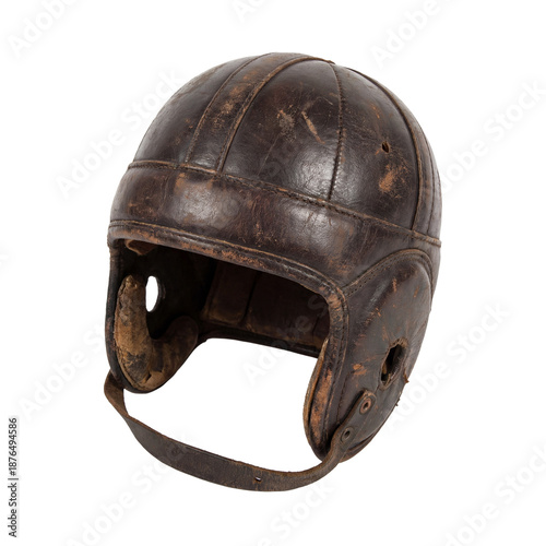 A vintage football helmet in brown color
