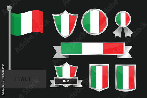 Italy flag set. Collection of Italian national emblems. Flat design of flags collection.