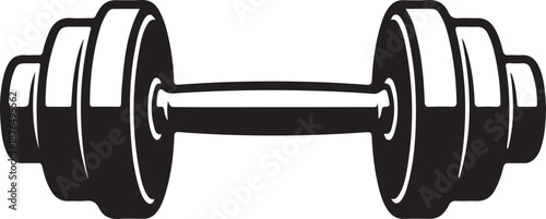 Vector hand drawn silhouette of curved dumbbell isolated on white background. Template for sport icon, symbol, logo or other branding. Modern retro illustration