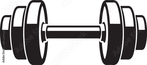 Vector hand drawn silhouette of curved dumbbell isolated on white background. Template for sport icon, symbol, logo or other branding. Modern retro illustration