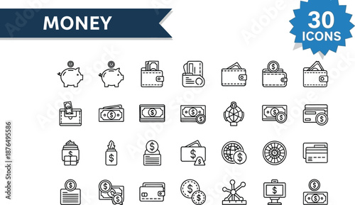 Collection of 30 money icons for financial and business concepts