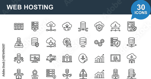 Web hosting icons set for website design and development