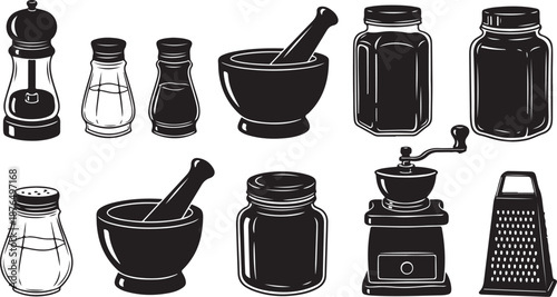 Kitchen Utensils and Cooking Tools Icon Set Illustration
