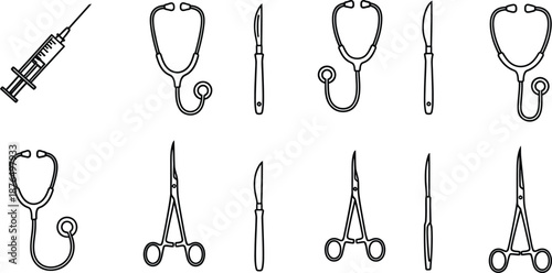 medical tools and equipment silhouette on transparent background