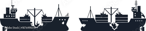 ships with anchors in silhouette style on transparent background