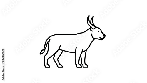 Line Art Illustration of a Standing Cattle Ox or Bull on White Background