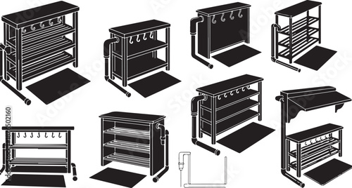 Various Assembled and Disassembled Grill Station Configurations Shown